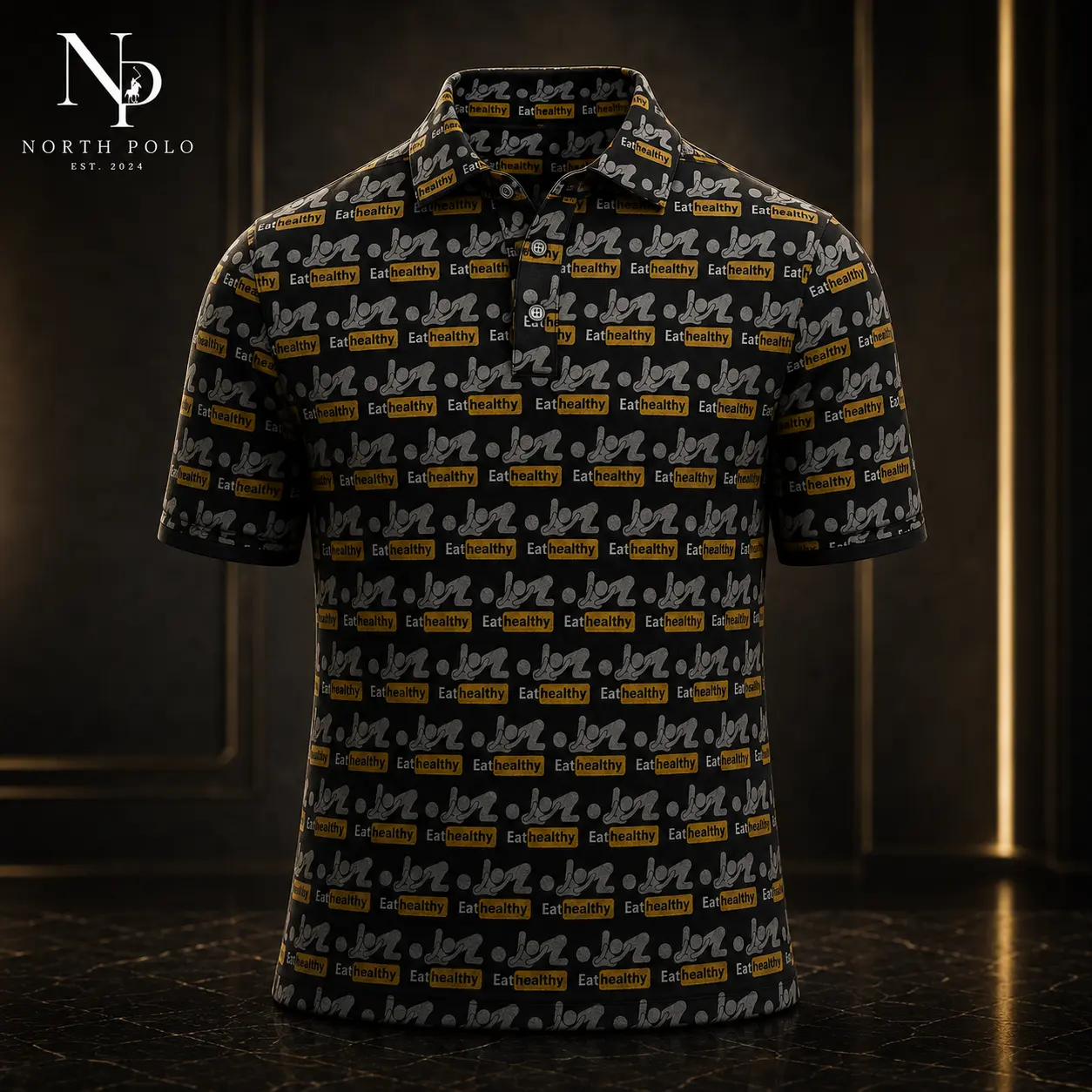 Premium Funny Eat Healthy Golf Polo Shirt for Men – Crazy Lifestyle Pattern Polo