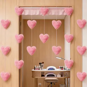 7pcs Cute 3D Heart Wreath, Plush Heart Door Hanging Decor, Princess Style Door Curtain, Girl's Adorable Door Decoration, Valentine's Day Decor, Home Bedroom Decor
