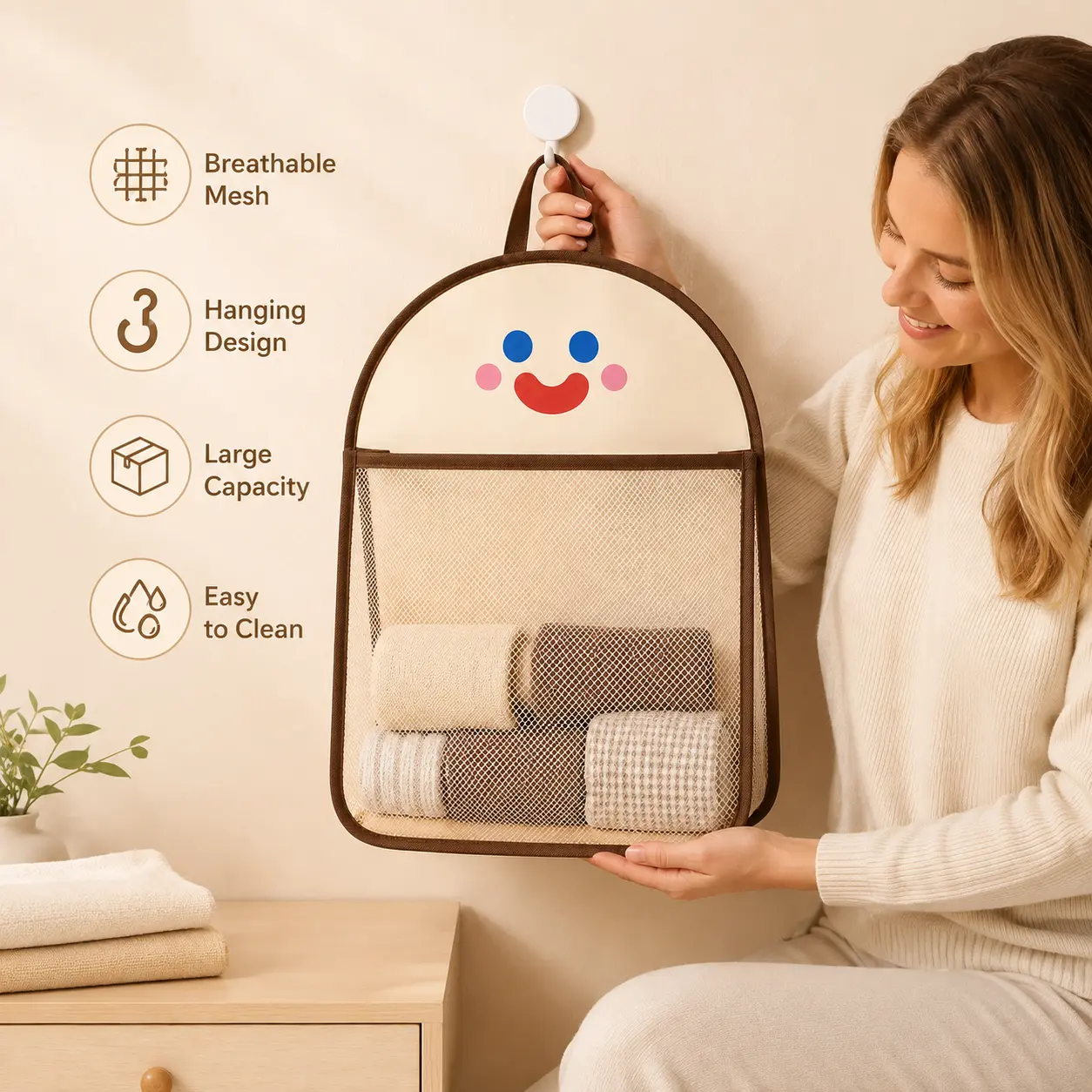 1 Count, Hanging Mesh Storage Bag, Cartoon Pattern Breathable Large Capacity Hanging Organizer for Closet Socks Underwear Small Sundries