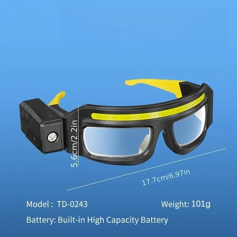 Safety Glasses with Headlamp TD-0243 5 Modes Type-C Rechargeable Motion Sensor Adjustable Lighting Angle Portable InductionSwitch Button Ideal for Camping Fishing and Outdoor Adventures Durable Adjustable Headlamp