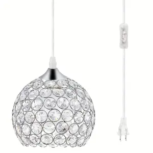 Elegant Silver Color Crystal Chandelier, Modern Pendant Light with Us Plug, Suitable for Dining Room, Kitchen Island, Bedroom, Living Room, E26/e27 Base