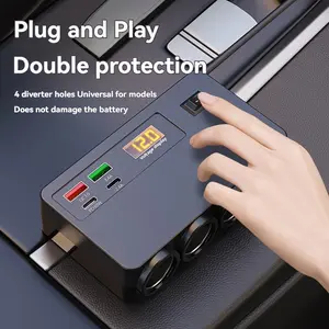 1pc New For 2025 Smart Plug Distributor, 8-in-1 Car Fast Charger Adapter With 4 Outlets Power Supply DC12V/24V, 2 Type-C And 2 USB Charging Ports 29. 5in Cable, Independent Switch, LED Voltage Detection