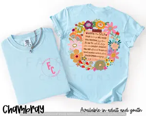 Comfort Colors Note to Self Chambray T-Shirt - Unisex Adult & Youth Sizes - Floral Design - Normal Type - Best Seller