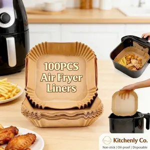 100 non stick air fryer paper pads, insert square disposable paper pads, environmentally friendly and biodegradable, suitable for baking, roasting and deep frying, suitable for home, pan cupcake cake water pan airfryer papel