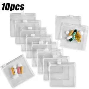 Clear Ziplock Pill Storage Bag, 10pcs/set Reusable Pill Storage Bag with Slide Lock, Travel Pill Organizer, Desk Organizer for Home Office, Healthcare【Only Bag】
