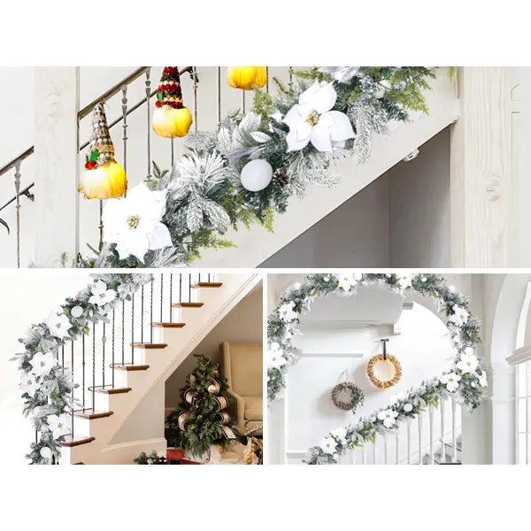 Battery Operated 9ft Christmas Garland with 100 LED Lights - Battery Powered Ornament, Ornaments, Flowers, Balls, Pinecones - Outdoor Decorative Light, LED Lantern - Indoor Outdoor Decoration, Glowing Led Light-Up Wreaths, Garlands & Swags