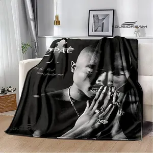 2PAC hip -hop singer fashion printed blanket warm bed blanket soft and comfortable blanket home travel blanket birthday gift-Warm plush feel