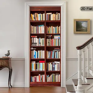 2D Flat Wooden Book Door Stickers, Classic Self-Adhesive Decorative Stickers, Vintage Storybook Art, Home Office Wall Decoration
