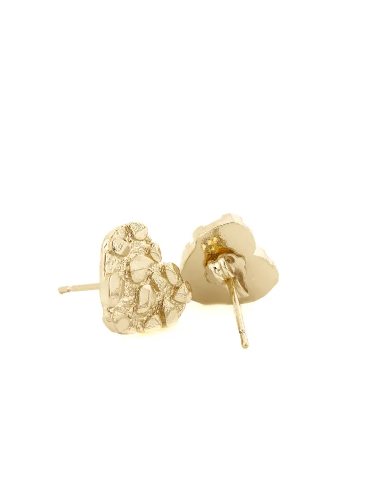 Gold-Plated Heart-Shaped Nugget Stud Earrings - 12mm Compact, Durable Plating, Elegant Casual Daily Fashion Costume Jewelry Accessory, Nugget Earrings, Unisex