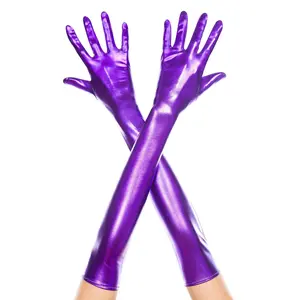 Extra long metallic gloves, 457-Purple