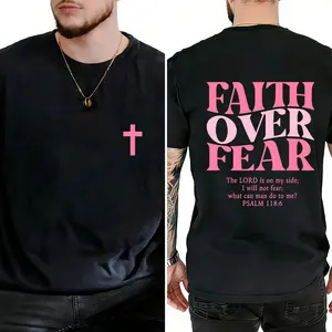 Faith Over Fear Graphic Tees - Vintage Trendy Urban Streetwear for Fashion Lovers - Stylish Casual Gym/Everyday Wear with Minimalist Bold Slogan & Soft Comfort For Women For Men [180G/230G 100% cotton short-sleeve/hoodie, soft and comfortable]