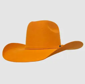 Orange WGQ 5X Bull Rider Western Cowboy Hat - Premium 5X Wool-Cashmere Felt, Bold Orange Finish, Satin Branded Liner, Versatile Accessory