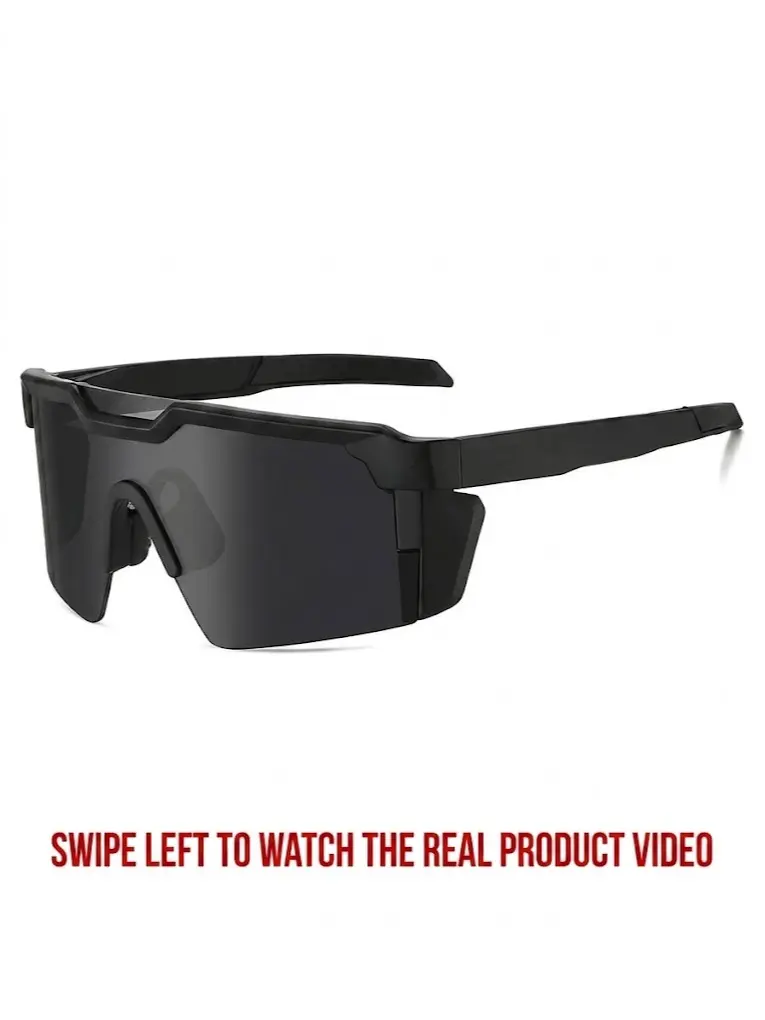 Z87 Anti-UV Men's Sunglasses - Matte Black Oversized Wraparound UV400 Dark Smoke Shock Resistant PC Lenses, Workplace High Strength Safety Equipment, Blue Collar Work Essentials
