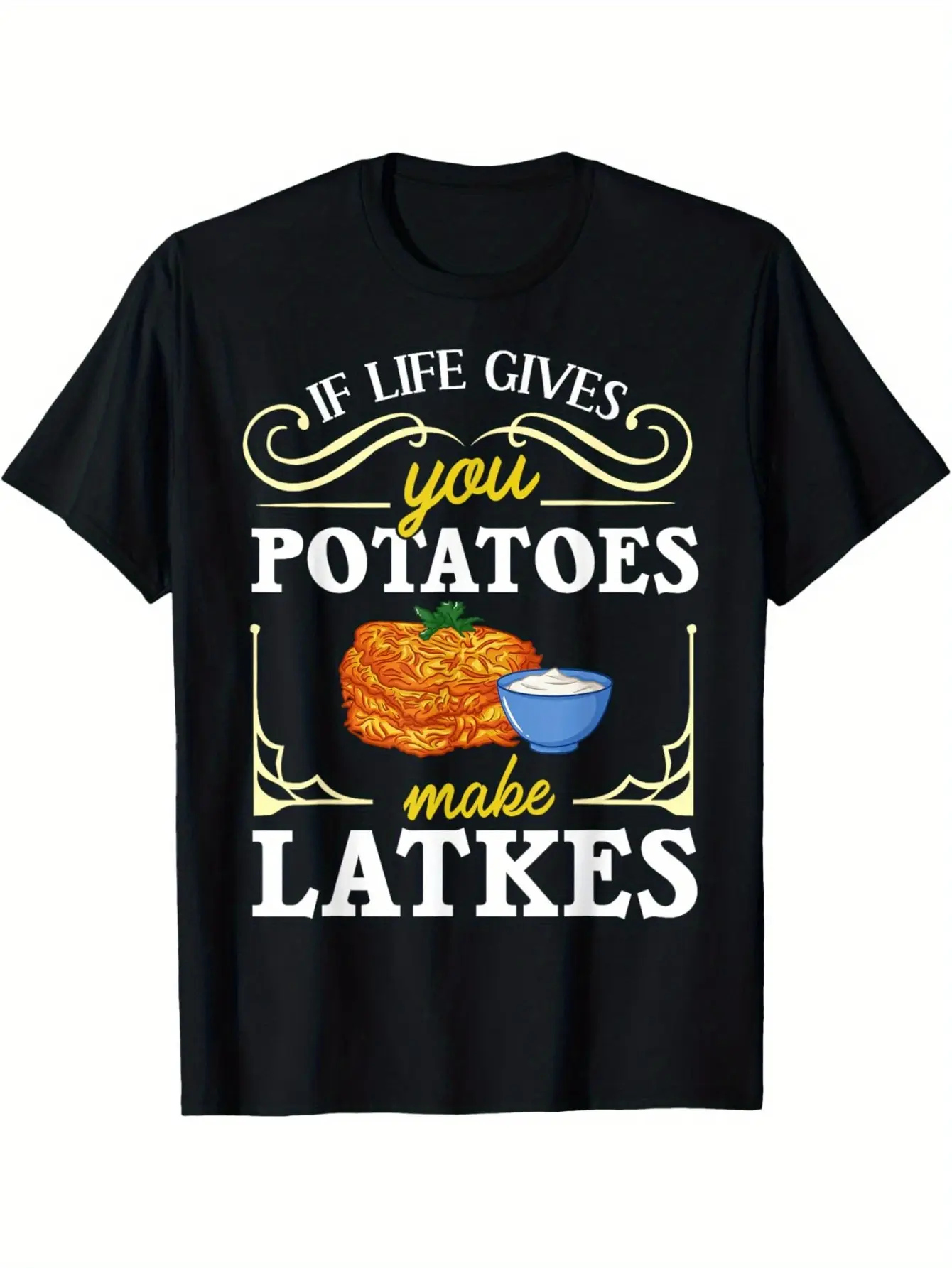 Unisex Potato Latkes Jewish Hanukkah T-Shirt - Com unisex soft cotton short sleeve t shirt, vintage graphic casual tee for men women teens, perfect birthday holiday gift for camping travel gym daily street casual wear