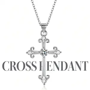 New Type Couple Cross Pendant Necklace Simple Magic Kiss Geometric Copper Diamond Encrusted Pendant for Men Women Gift for Girlfriend & Boyfriend