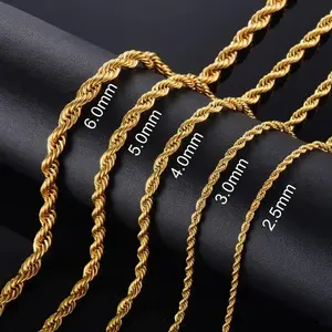 2.5mm 3mm 4mm 5mm Stainless Steel Twisted Rope Chain Non-fading Necklace Men's and Women's Jewelry