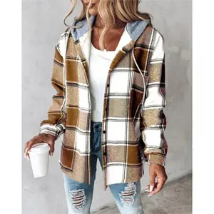NewWomen's Flannel Hooded Plaid Thick Coat Winter Jacket for Warmth Button Down Warm Fuzzy Fleece Polyester Tops Long Sleeve Outerwear Fitted Casual Can be used with a raincoat123