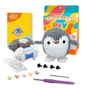 Beginner DIY Crochet Kit, Crochet Set Kit, Cute Shiny Plush Penguin, Easy to Learn, Perfect for Doll Gifts, Stress Relief, Knitting Learning, Includes Video Tutorial