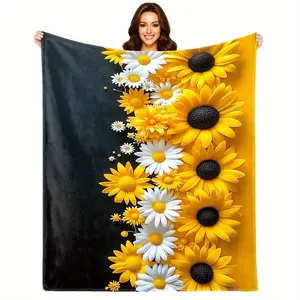 Oversized Sunflower Flower Pattern Blanket - Thick Flannel Sofa Bed Cover, Machine Washable and Non Fading, Suitable for All Seasons Soft and Warm, Suitable for Living Room, Bedroom, and Terrace - Ideal Home Decoration Gift