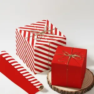 Reversible Wrapping Paper Mini Roll 17 Inch x 33 Feet Red and Stripes Design for Christmas Birthday Holiday Wedding Baby Shower Festive Touch