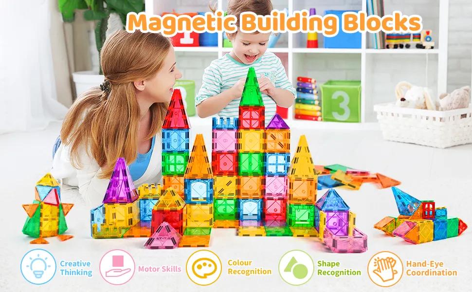 Magnetic Tiles Kids Toys STEM Magnet Toy for Toddler Building Blocks Preschool Learning Sensory Montessori Toys for 3+ Year Old Boys and Girls Safe Creativity Toddler Kids Toy