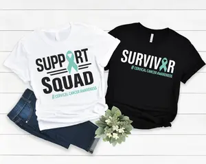 Cervical Cancer Awareness Shirt, Cervical Cancer Survivor Gift T-shirt, Matching Support Squad Tee, Teal Ribbon Tee, Ovarian Cancer Tee.