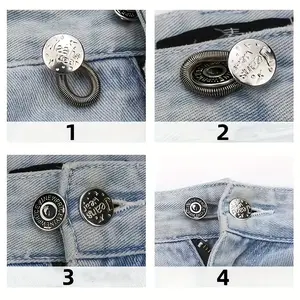 4pcs Adjustable Metal Waist Extension Buttons, No Sew No Nail, Removable Stretchy Buttons for Jeans, Easy to Use Waist Extender