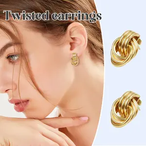 Gold Chain Dangle Earrings, multiple oval brass chains intertwined, hypoallergenic, chic and contemporary