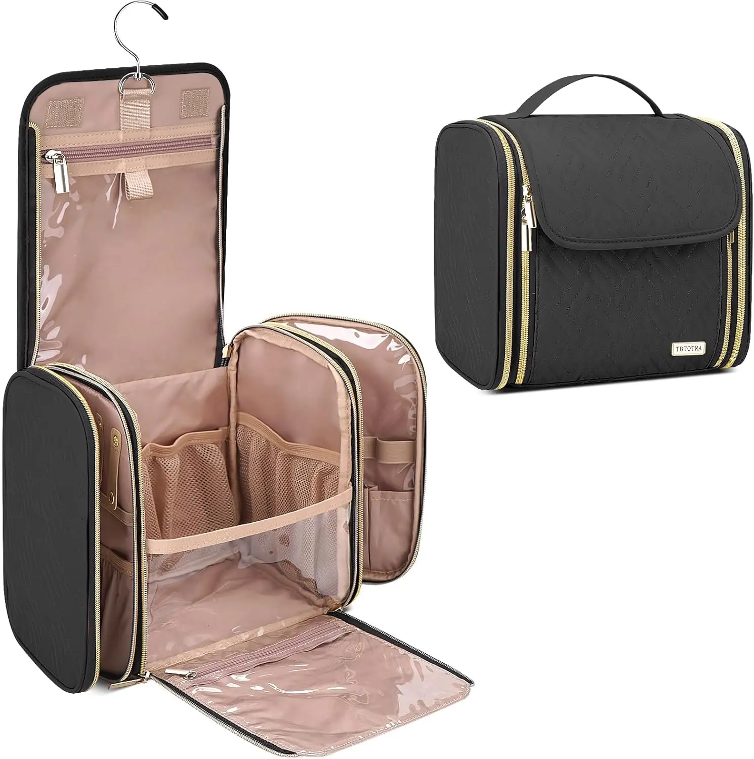 Women's Hanging Toiletry Bag with Jewelry Organizer - TSA & Airline-Compatible, Double Zipper Expandable Compact Waterproof Travel Cosmetic Bag, Large Capacity Case with Transparent Pockets for Shower Essentials