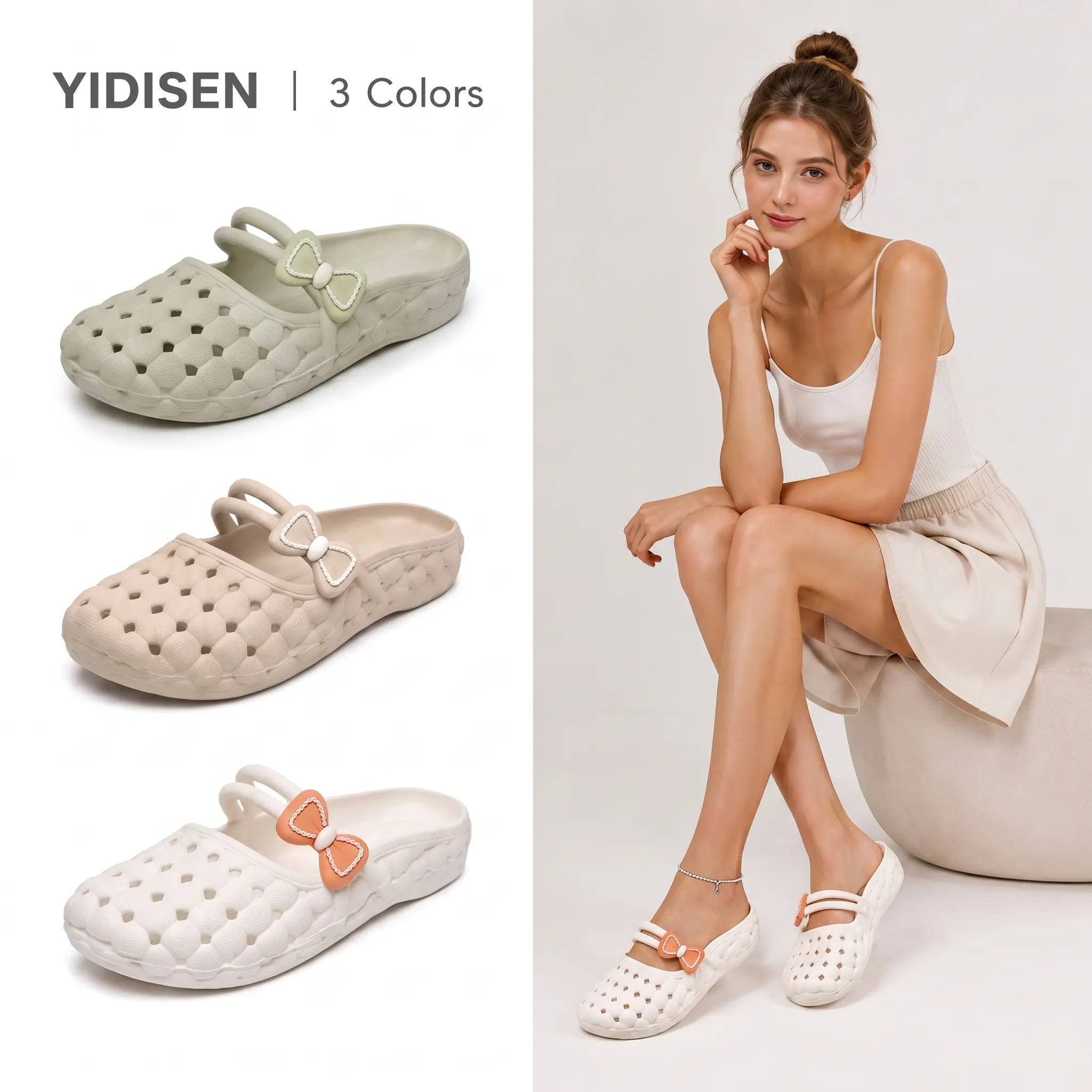 Women's Ventilated Cutout Slip-On Slippers, Soft Sole, Non-Slip, 2-Way Wear - Ideal for Home, Commuting