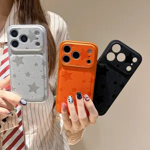 Pure Color Glitter Star Phone Case for iPhone 17 Pro Max, iPhone 16 Pro Max, iPhone 15 Pro Max, Fashionable Women's Phone Case