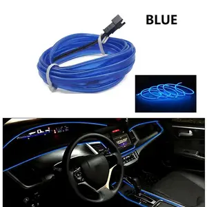 1/2/3 PCS EL Wire Interior Car LED Strip Lights, 16.5FT USB Neon Glowing Strobing El Wire Strip with 6mm Sewing Edge, Ambient Lighting Kits for Car Inside Decorations LED Car Interior Strip Light Atmosphere Blue Glow - Ambient Light Kit