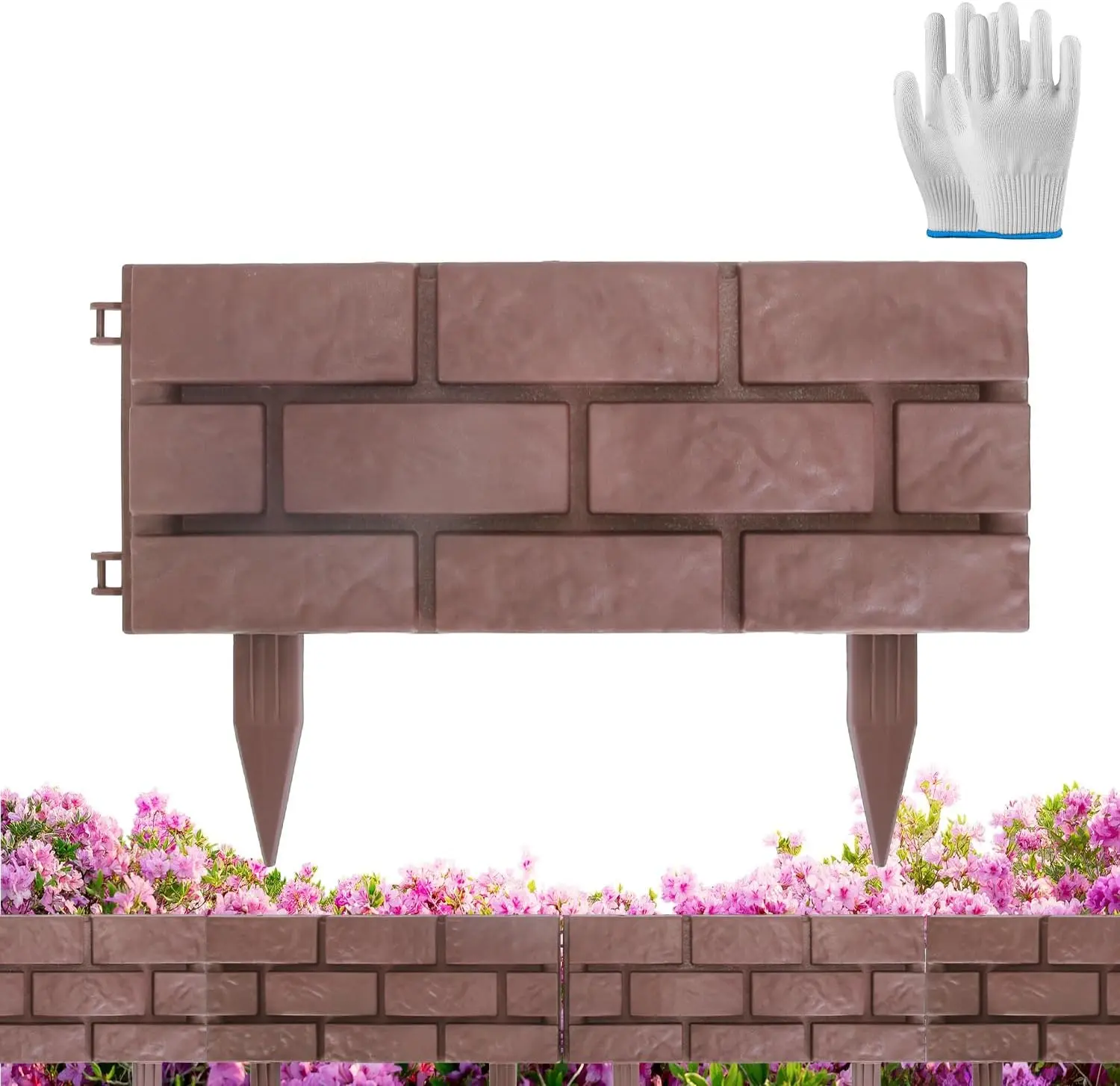 12 Pcs Garden Edging, 17.3ft Landscape Stone Fence Lawn Border with Rotatable Connectors, No Digging Lawn Border Edging Kit, Plastic Edging for Landscaping Garden Flowers Bed Yard Pathway, Red