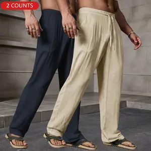 Men’s Tencel linen pants for summer—loose, comfortable, breathable, versatile casual long trousers for stylish summer outfits; suitable for sports, leisure, and everyday wear.
