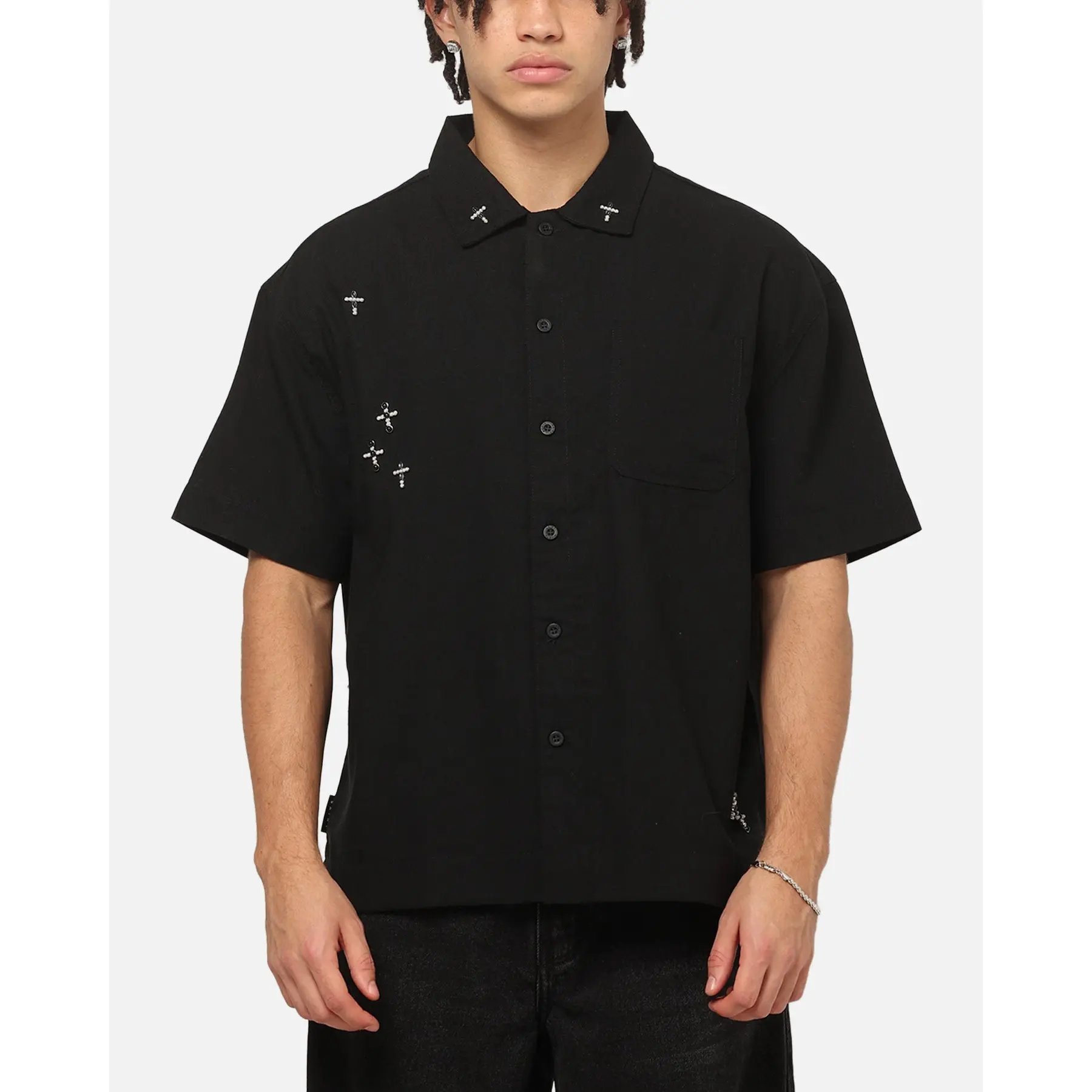 Saint Morta Credo Linen Button Up Shirt Black