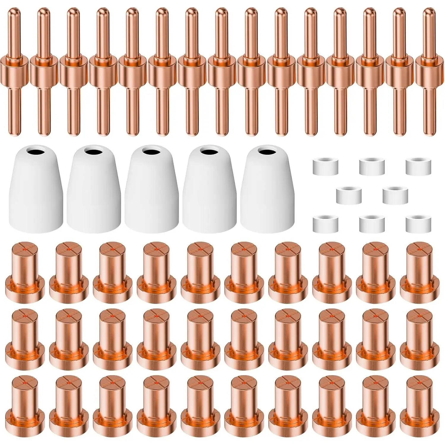 PT31 Compatible Plasma Consumables Kit (60-Count) - 10 Swirl Baffles,15 Electrodes,30 Nozzles,5 Shield Cups,Durable JG-40-40 Parts for 40/50A Plasma Machines (CUT-40,CUT-50,CT-312),Metal Cutting,Excellent Wear Resistance,Precision Fit, Sheet Metal, Cerami