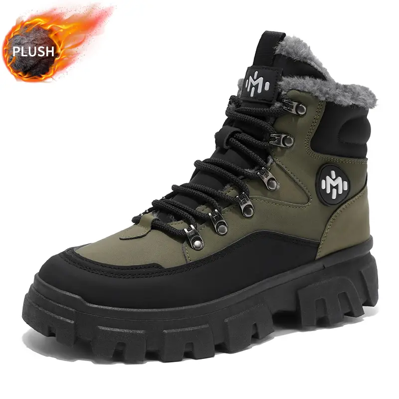 AOPLUS Mens Rugged Winter Boots Unisex Fleece Lined Chunky Sneakers. Warm Plush Snow Booties Wide Toe Box Standing All Day Comfort Foot Pain Relief. Anti Slip Thick Lug Sole Tactical Gorpcore Streetwear Cold Weather Shoes.