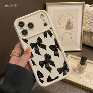 Black Satin Bow Phone Case for iPhone 17 Pro Max, 16, 16e, 15, 14 Plus, 13, 12, 11, X, XS – Shockproof Drop Protection – Soft Silicone Bumper + Durable Back – Cute Coquette Aesthetic Cover