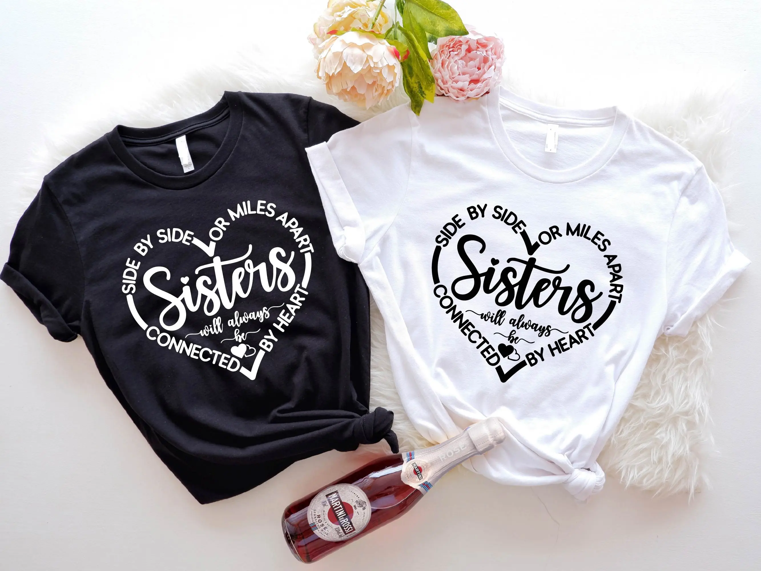 Sisters Matching T-shirt, Side By Side Or Miles Apart Sisters Will Always Be Connected By Heart Shirt, Sisters Love Tee, Sister Birthday Gift, Besties For Life Shirt heartmapprintsummertee