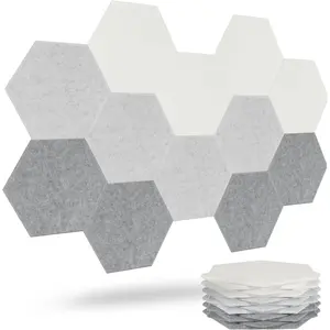 Acoustic Panels,  12-Pack Soundproof Wall Panels, High Density Acoustic Panels Sound Absorbing with Self-Adhesive, Sound Proof Panels (01-White//Light Gray, Large Hexagon)