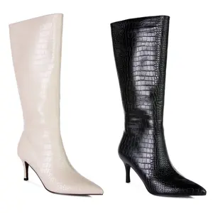 Kitten heel pointed toe wide calf boot