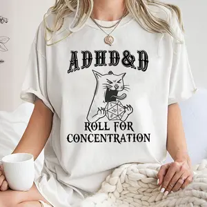 ADHD DnD Cat Shirt, Cat DnD Shirt, Mental Health DM Gift, TTRPG Hoodie, Funny Dragon Unisex Tee, Game Masters casual tee