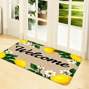 1pc Welcome Lemon-Frame Solid Minimalist Flannel 100% Polyester ENTRANCE MAT, foyer/aisle/door light absorb light slip-safe, fold-flat space-save, fruit-lover flex lay, machine-wash gentle fade-free gift-ready