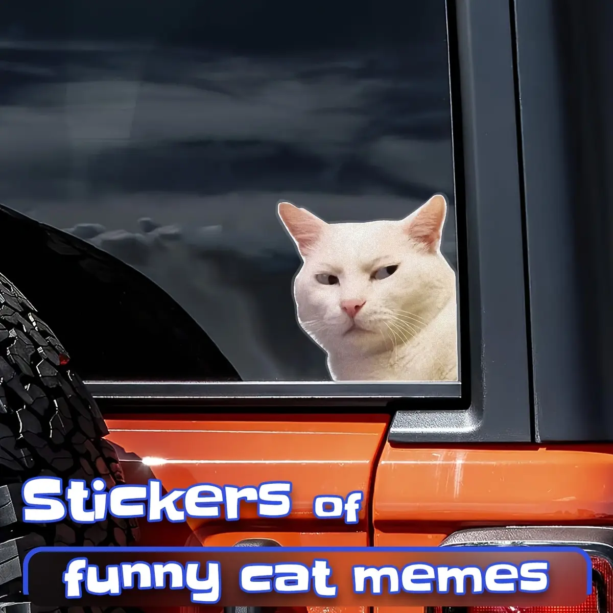 1PC Trendy Goofy "Grumpy White Cat" Logo Sticker - For goofy suitcases, desktop ornaments, meme merchandise. Grumpy white cat design shows cool vibe. Add eye-catching quirky details. A great choice for goofy meme style trendy decor!