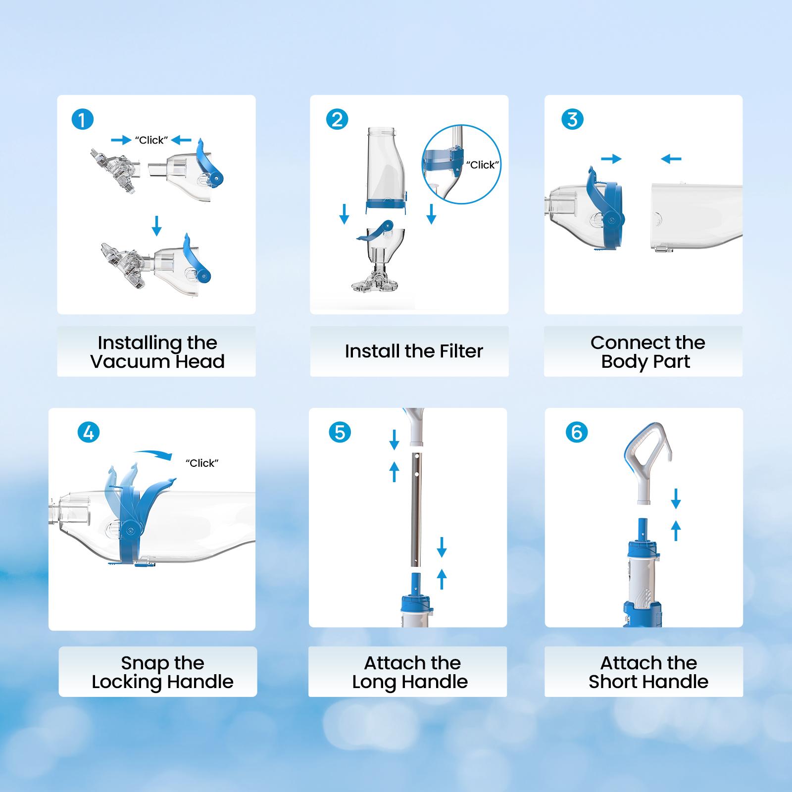 【Spring Cleaning】Enhulk New Upgrade PC18 Pool Vacuum for Above Ground Pool with Telescopic Pole, Running time up to 1H, Handheld Design with Powerful Suction up to 18.5 gallon/min Ideal for Leaves, Debris