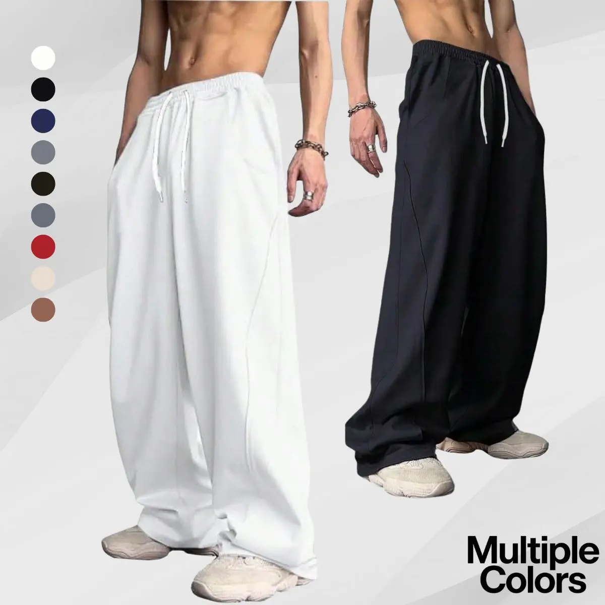 Chic Drop-Weight Sweatpants for Men, Baggy Wide-Leg Fit with Multi-Color Design and Drawstring for Street Style