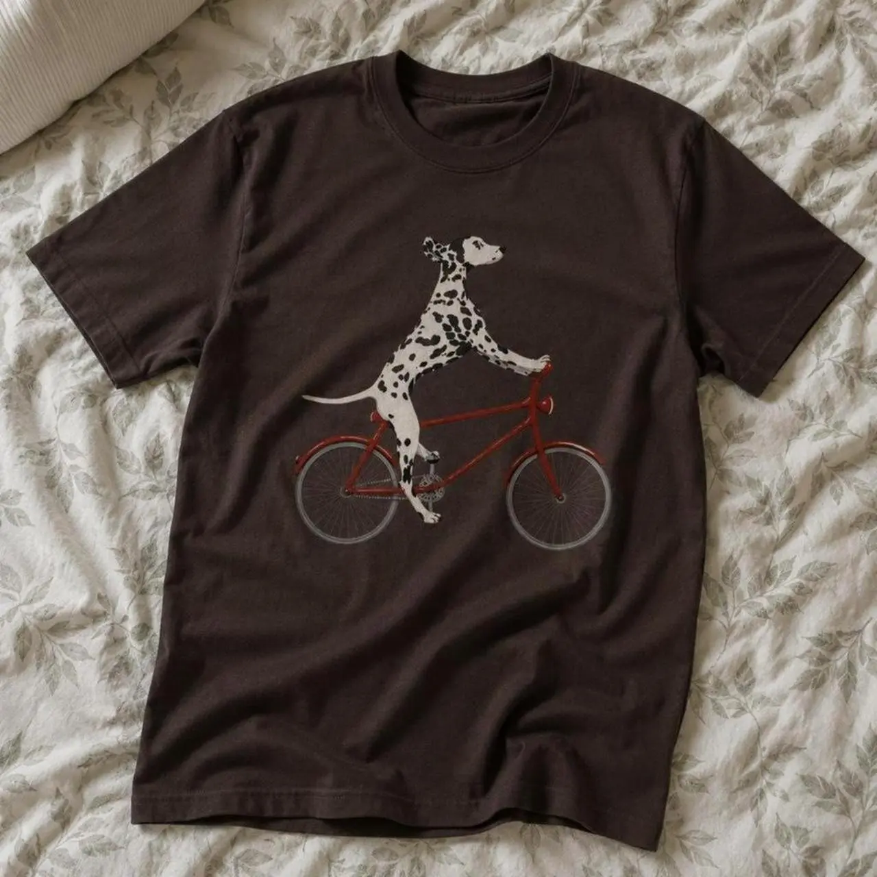 Dalmatian Dog Riding A Red Bicycle Graphic T-shirt
