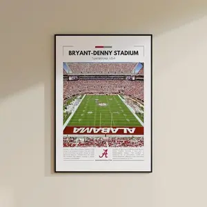 Bryant-Denny Stadium Print Alabama Crimson Tide Poster Vintage Football Inspired Fan Art Print Collage Football Printable Wall Art Travel Print, unframe minimalist football print