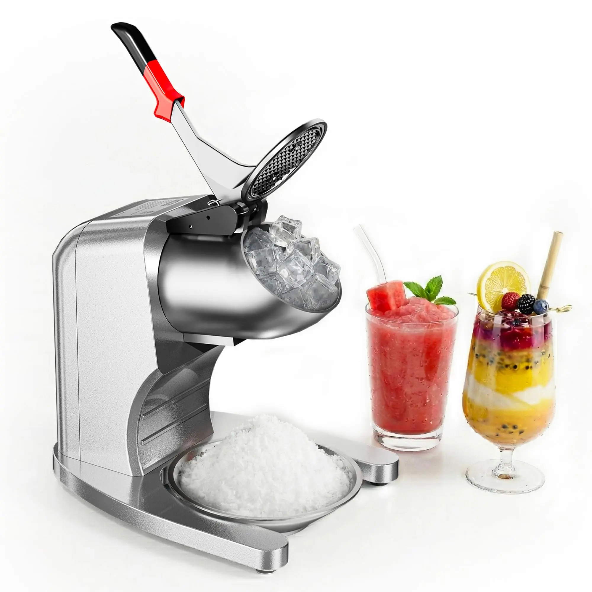 Commercial Ice Crusher 250 lbs/hr Shaved Ice Machine with Stainless Steel Bowl – 350W Electric 4‑Blade Snow Cone Machine for Home, Bars, Cafes, Parties – Silver