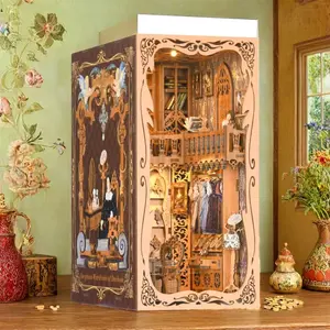 DIY Book Nook Kit,DIY Miniature Dollhouse Booknook Kit,3D Wooden Puzzle Bookend Bookshelf Insert Decor with LED Light for Teens and Adults [Duchess's Cloakroom]